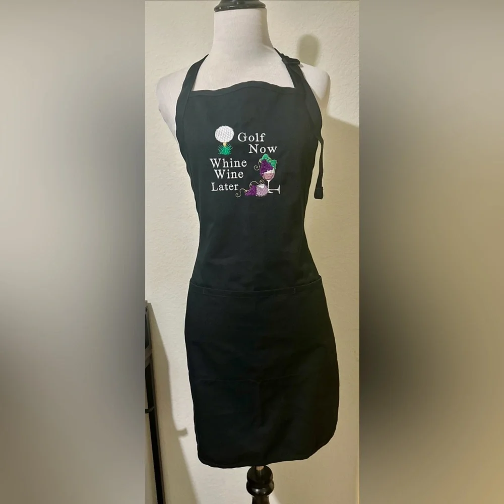 Golf Now Whine Wine Later - Apron Pockets Tie Back - Picture 1 of 5